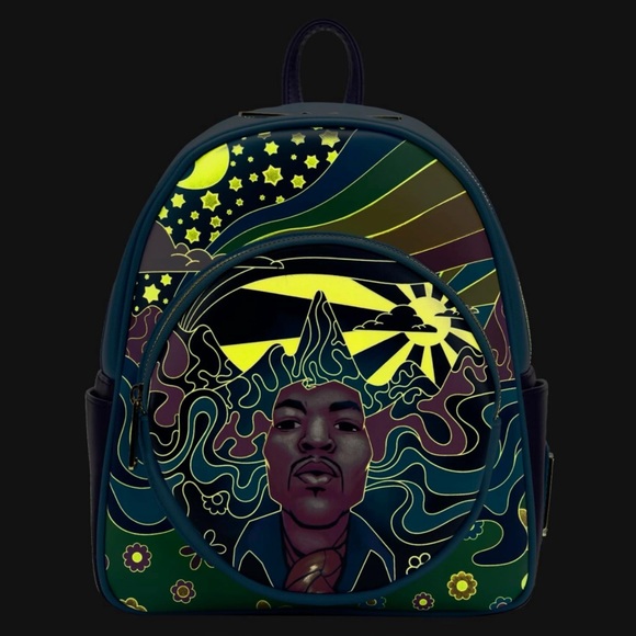 NEW Loungefly Jimi Hendrix Psychedelic Landscape Glow In The Dark Mini Backpack - Picture 4 of 7